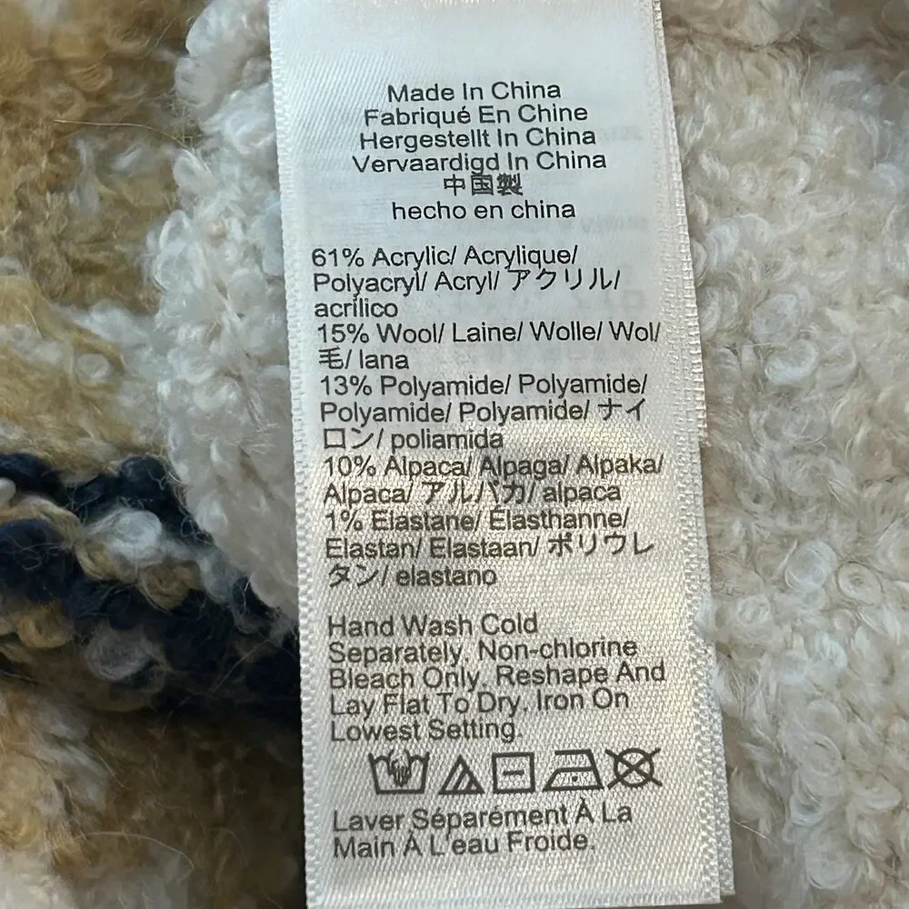 J Crew Sweater Fair Isle Johnny-Collar Boucle Yarn Wool Blend Cream Tan Med NWT
